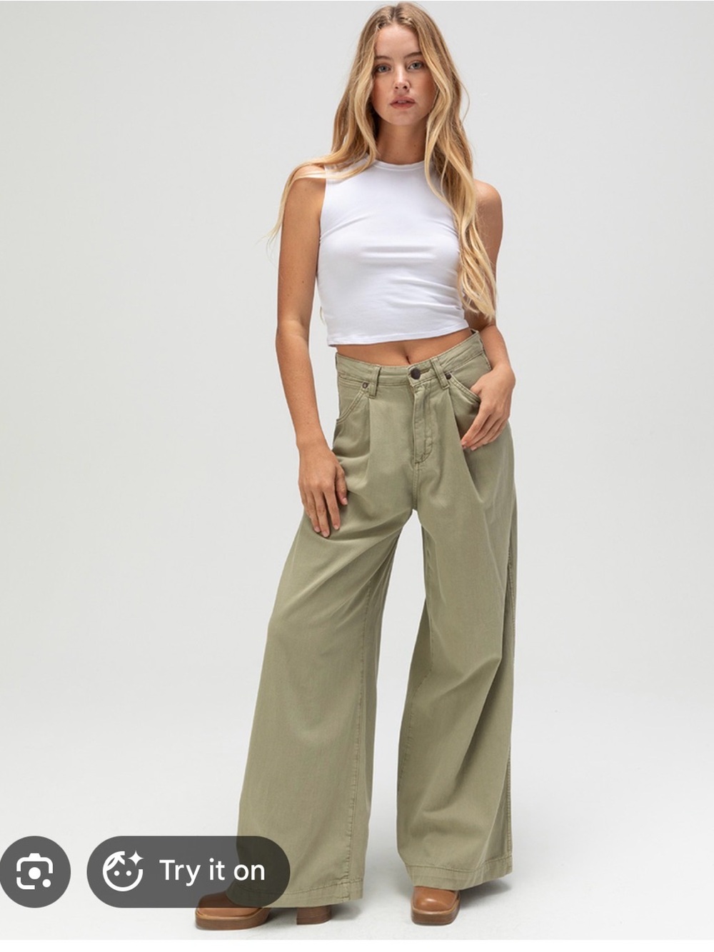 Wrangler Khaki Wide Leg Utility Pants | High Rise Baggy Skater Jeans 26x34